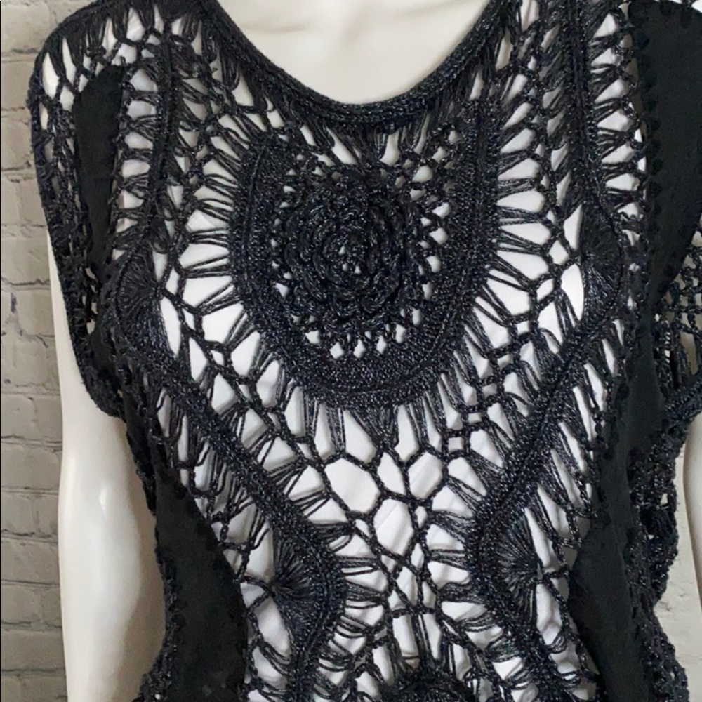 Cecico Crochet Black Sleeveless Top Large - Picture 2 of 7